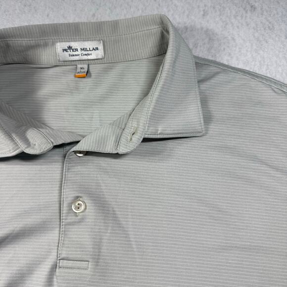 Peter Millar XL Light Gray with White Stripes Golf Polo Summer Comfort - Picture 1 of 9